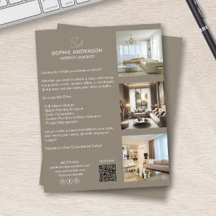 Flyer Monograma Foto QR Taupe Professional Business