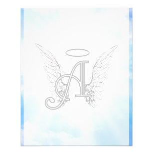 Flyer Monograma Inicial A, Anjos e Halo com Nuvens