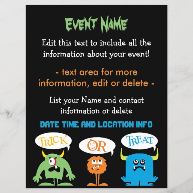 Flyer Monstros de Halloween de Cuta de Eventos Personali (Frente)