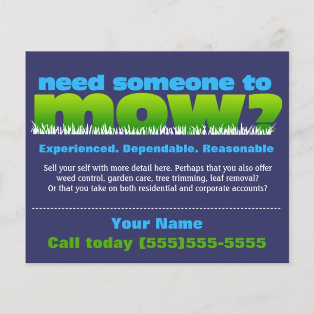 Flyer Mow Grass Lawn Care Landscaper SMALL DK (Frente)