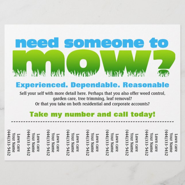 Flyer Mow Lawn Care Ganhe Dinheiro (Frente)