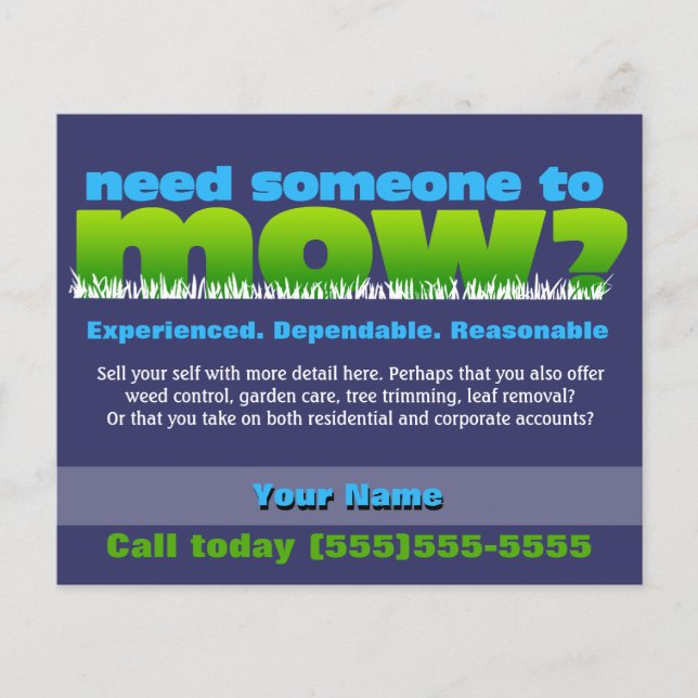 Flyer Mow Lawn Grass Care Landscaper SMALL DK (Frente)