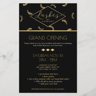 Flyer Muitos traços padrão Lash Salão preto/Dourado