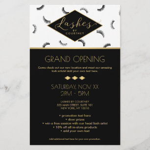 Flyer Muitos traços Padrões Lash Salão Branco/Preto/Dour