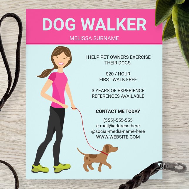 Flyer Mulher passeando com cachorro com uma ilustração d (Criador carregado)