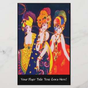 Flyer Mulheres coloridas de Deco do vintage com jóia