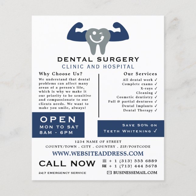 Flyer Muscle Tooth Logo, Dentistry, Dentist Advertising (Frente)