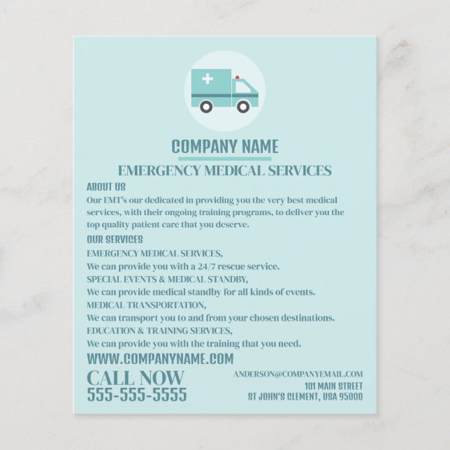 Flyer Na moda Ambulance Design, EMT, Paramédico Advertid (Frente)