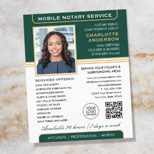 Flyer Na moda Mobile Notary Service Photo Green Dourado