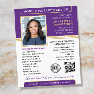 Flyer Na moda Mobile Notary Service Photo Purple Dourado