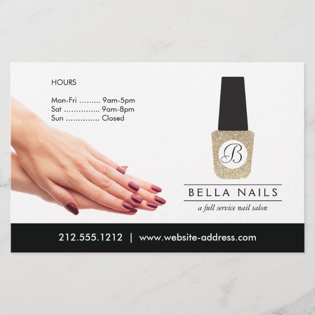 Flyer Nail Salon Monogramas em Glitter Nail Dourado Polo (Frente)