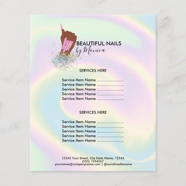 Flyer Nail Technician Mani Salon Holograph Girly Modern (Frente)