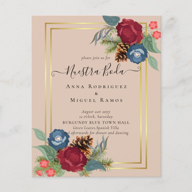 Flyer Namorada Espanhola Nuestra BODA Burgundy Blue (Frente)