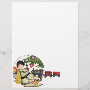 Flyer Natal Antigo, Menino Feliz Brincando com Brinquedo