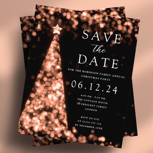 Flyer Natal Salve A Data Rosa Glam Convide (Christmas Save The Date Rose Gold Glam Invite Flyer)