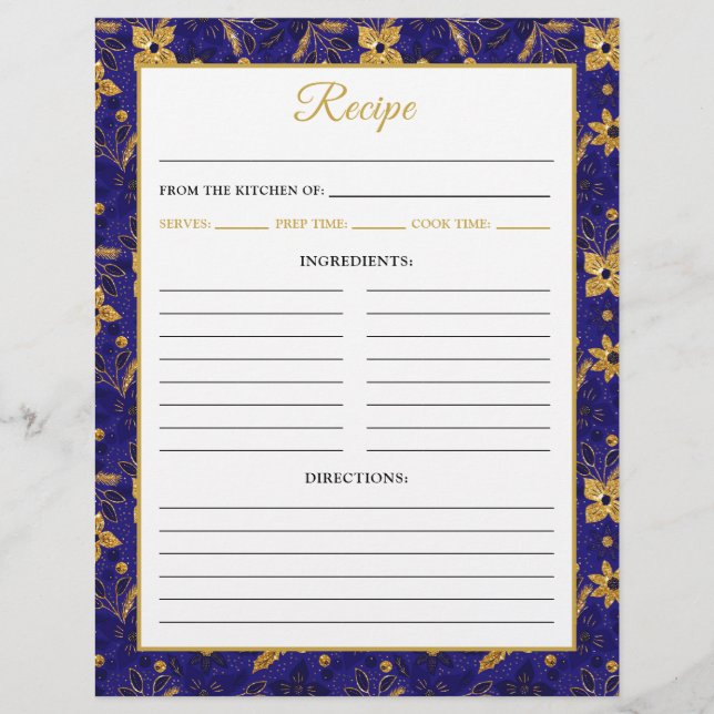 Flyer Navy Blue and Gold Poinsettia Flowers Recipe Page (Frente)