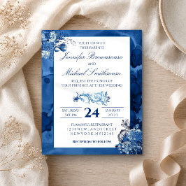 Flyer Navy Watercolor floral Elegant Wedding budget