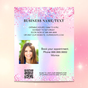 Flyer Negócios de código qr de fotografia rosa holográfi