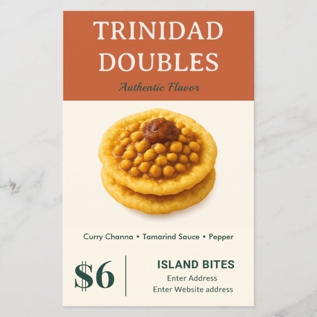 Flyer Negócios Pequenos de Sabores Autênticos de Trinida (Frente)