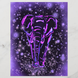 Flyer Neon Purple Elephant Andando À Noite Estrelada 