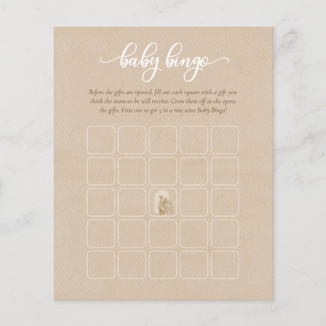 Flyer Neurotral Boho Pampas Grass Giraffe Baby Bingo Gam (Frente)