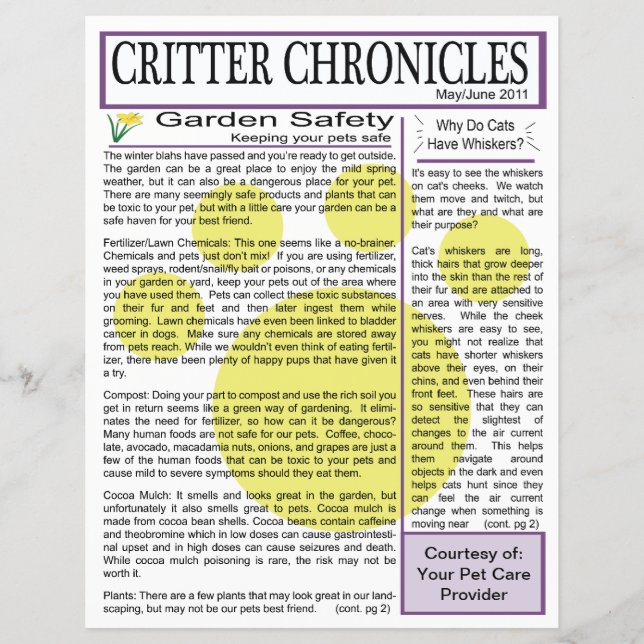 Flyer Newsletter Critter Chronicles - maio/Junho de 2011 (Frente)