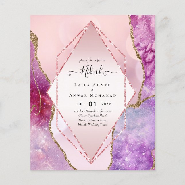 Flyer Nikah Convites de casamento AGATE DOURADO GLITTER  (Frente)