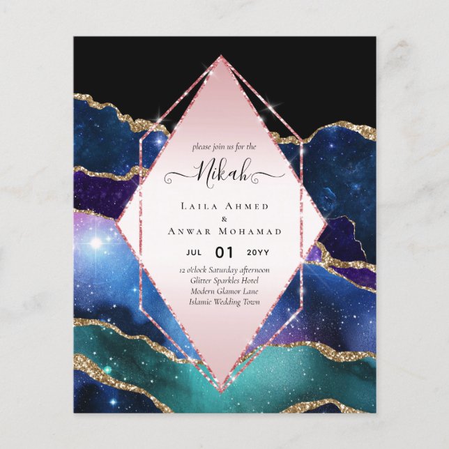 Flyer Nikah Convites de casamento AGATE DOURADO GLITTER  (Frente)