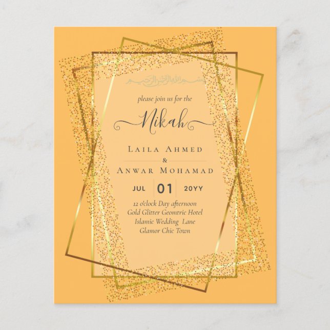Flyer NIKAH Frame Dourado do Bismillah Convites de casam (Frente)