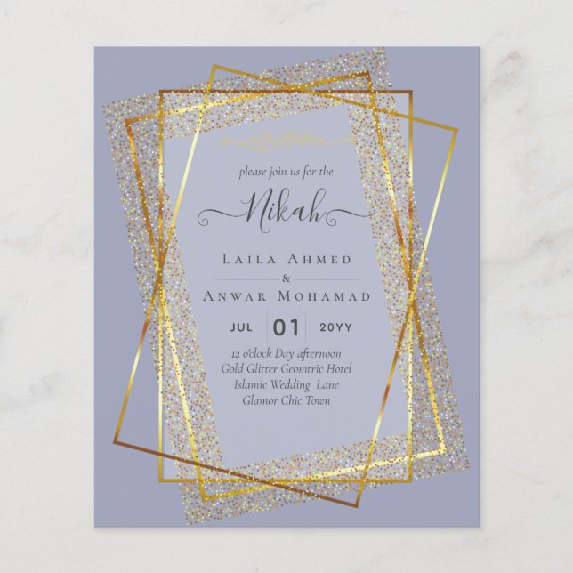 Flyer NIKAH Frame Dourado do Bismillah Convites de casam (Frente)