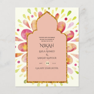 Flyer NIKAH - Moderno Mandala Berry - Dourado Convite de