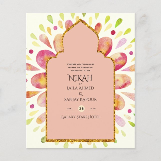 Flyer NIKAH - Moderno Mandala Berry - Dourado Convite de (Frente)