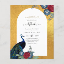 NIKAH Peacock Frame Floral Dourado Casamento Islâm