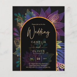 Flyer Noir Peacock Jewel Tones Casamento Floral