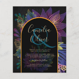 Flyer Noir Peacock Jewel Tones Casamento Floral