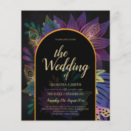 Flyer Noir Peacock Jewel Tones Casamento Floral