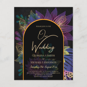 Flyer Noir Peacock Jewel Tones Casamento Floral