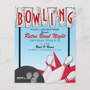 Flyer Noite de Boliche Retro Bowling Corporate Event Par