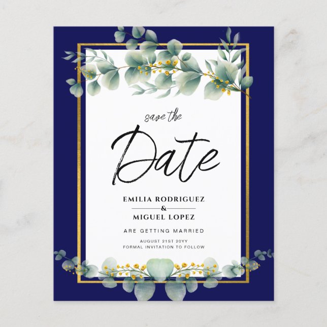 Flyer Noiva NAVY BLUE Dourado Verde Eucalipto Casamento (Frente)