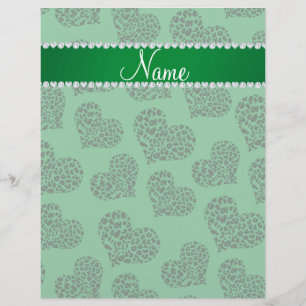 Flyer Nome personalizado corações-leopardo verdes
