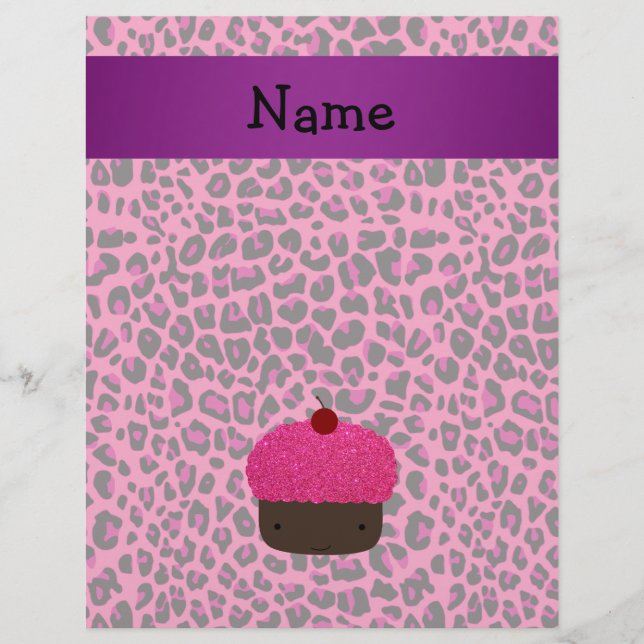 Flyer Nome personalizado impressão-leopardo-rosa-cupcake (Frente)