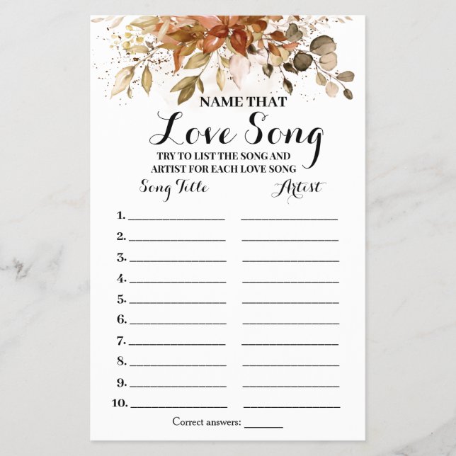 Flyer Nome que Love Song Fall Eucalyptus Chá Game (Frente)