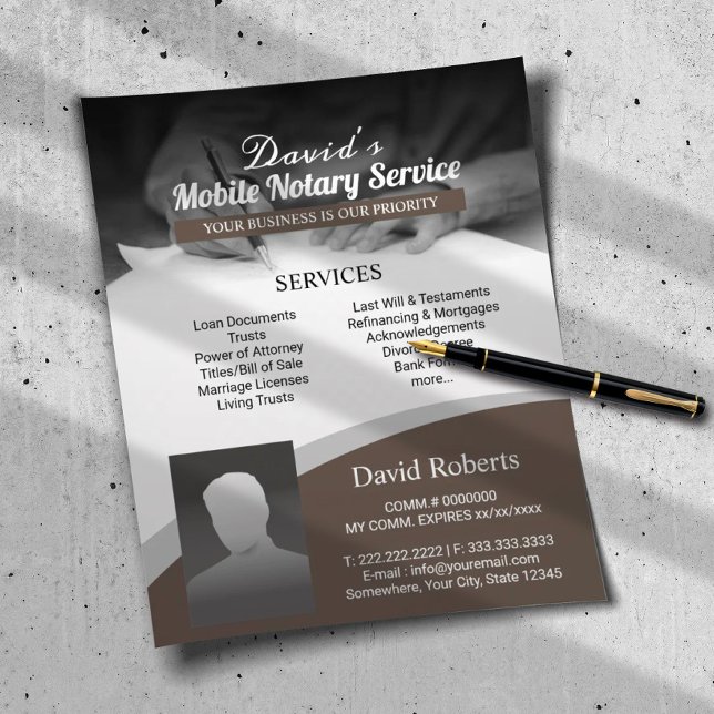 Flyer Notary Public Loan Signing Agent Brown Photo (Criador carregado)
