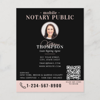 Flyer Notary Signing Agent Black Pink Photo QR Code