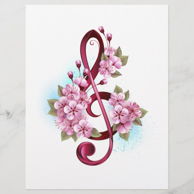 Flyer Notas de clave de trecho musical com flores de Sak (Frente)