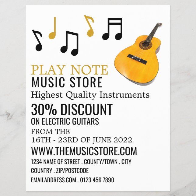 Flyer Notas de Violão, Loja de Instrumentos Musicais (Frente)