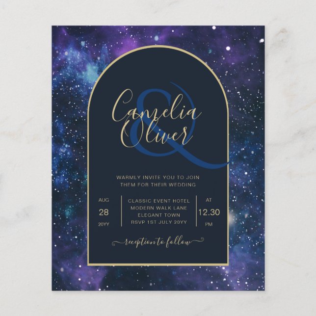 Flyer NUDGET Starry Night Purple Blue Convite de casamen (Frente)