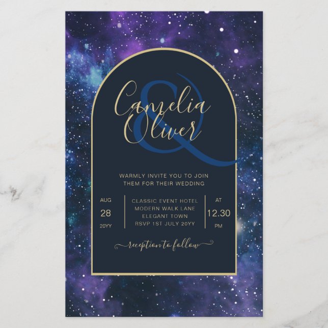 Flyer NUDGET Starry Night Purple Blue Convite de casamen (Frente)