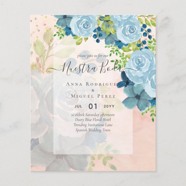 Flyer NUESTRA BODA DROMY Blue Floral BUDG (Frente)