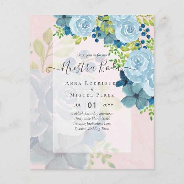 Flyer NUESTRA BODA Dusty Blue Floral BUDGET (Frente)